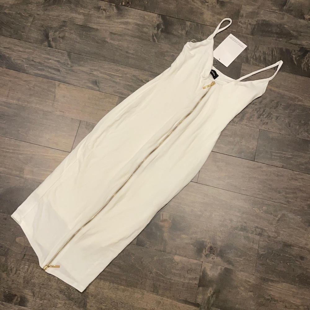 New W/Tag white midi dress with full front zipper